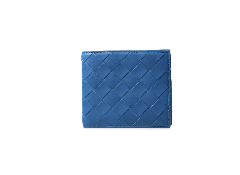 Bottega Veneta Intrecciato Calfskin Bi-fold Wallet "Blue"