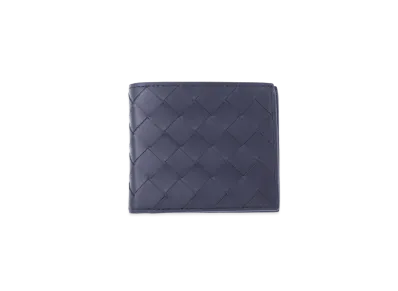 Bottega Veneta Intrecciato Calfskin Bi-fold Wallet "Midnight Blue"
