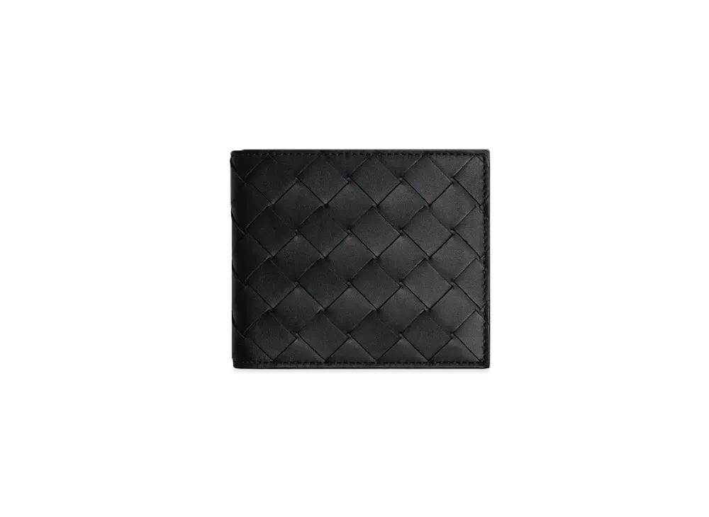 Bottega Veneta Intrecciato Calfskin Bi-fold Wallet "Black/Papaya"