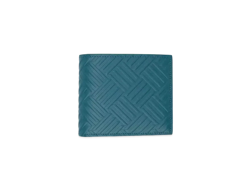 Bottega Veneta Debossed Intrecciato Calfskin Bi-fold Wallet "Shiny Blue"
