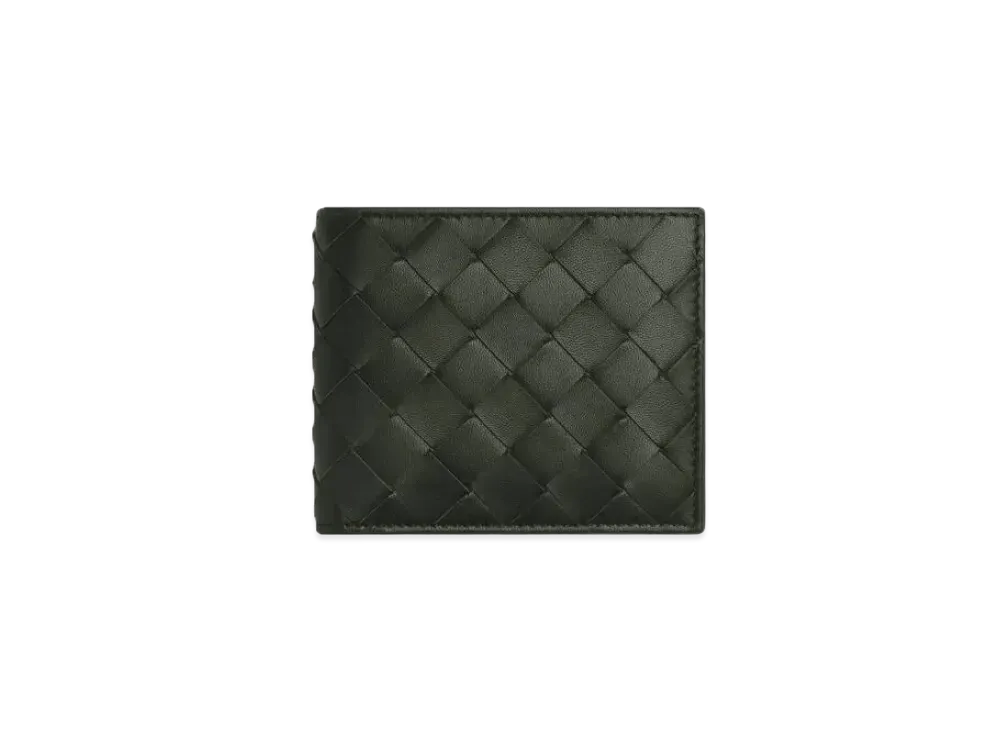 Bottega Veneta Intrecciato Calfskin Bi-fold Wallet "Black/Papaya"