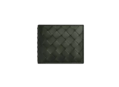 Bottega Veneta Intrecciato Calfskin Bi-fold Wallet "Black/Papaya"
