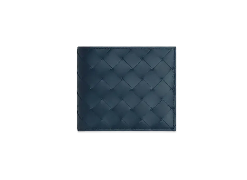 Bottega Veneta Intrecciato Calfskin Bi-fold Wallet "Deep Blue"