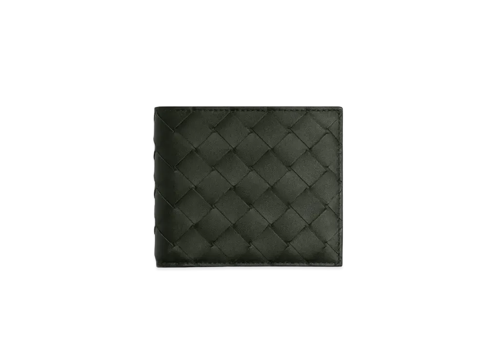 Bottega Veneta Intrecciato Calfskin Bi-fold Wallet "Black/Parakeet"