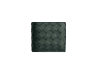 Bottega Veneta Intrecciato Calfskin Bi-fold Wallet With Coin Purse "Inkwell/Pale Blue"