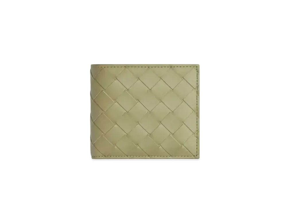 Bottega Veneta Intrecciato Calfskin Bi-fold Wallet With Coin Purse "Travertine/Parakeet"