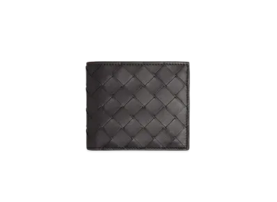 Bottega Veneta Intrecciato Calfskin Bi-fold Wallet With Coin Purse "Black/Glass"