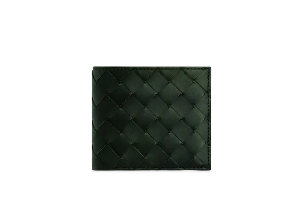 Bottega Veneta Intrecciato Calfskin Bi-fold Wallet With Coin Purse "Black/Parakeet"