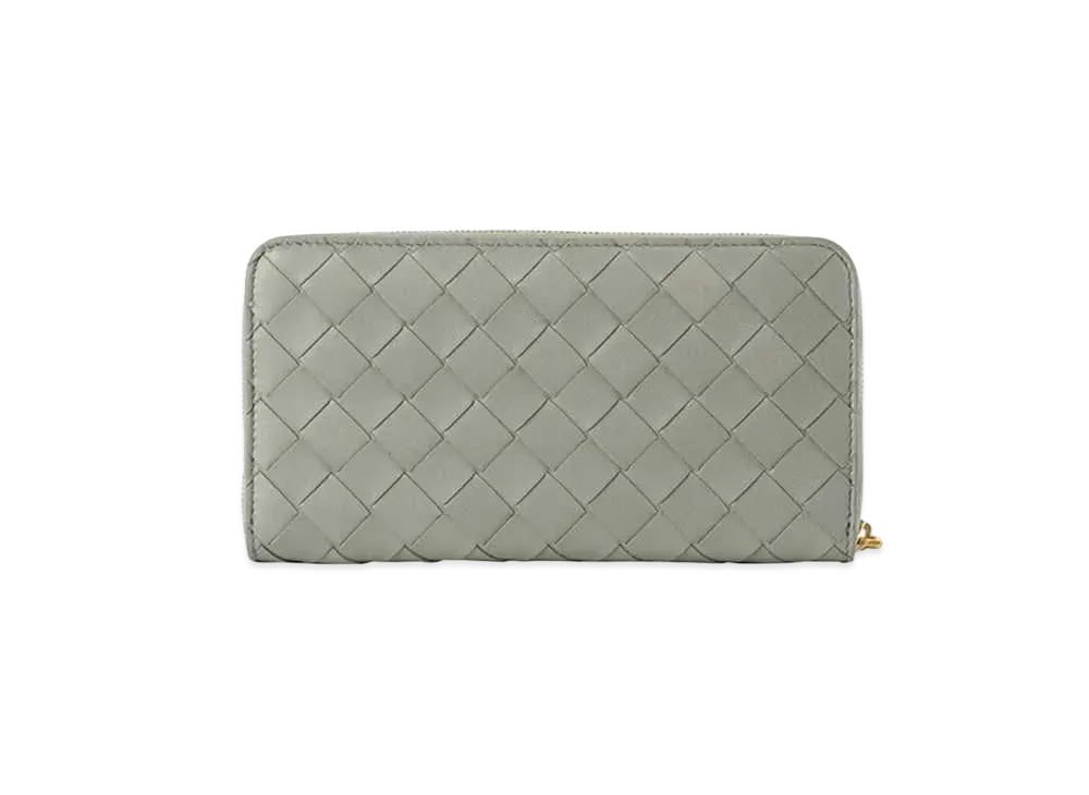 Bottega Veneta Intrecciato Lambskin Calfskin Zip Around Wallet "Concrete"