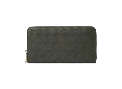 Bottega Veneta Intrecciato Lambskin Calfskin Zip Around Wallet "Light Graphite"