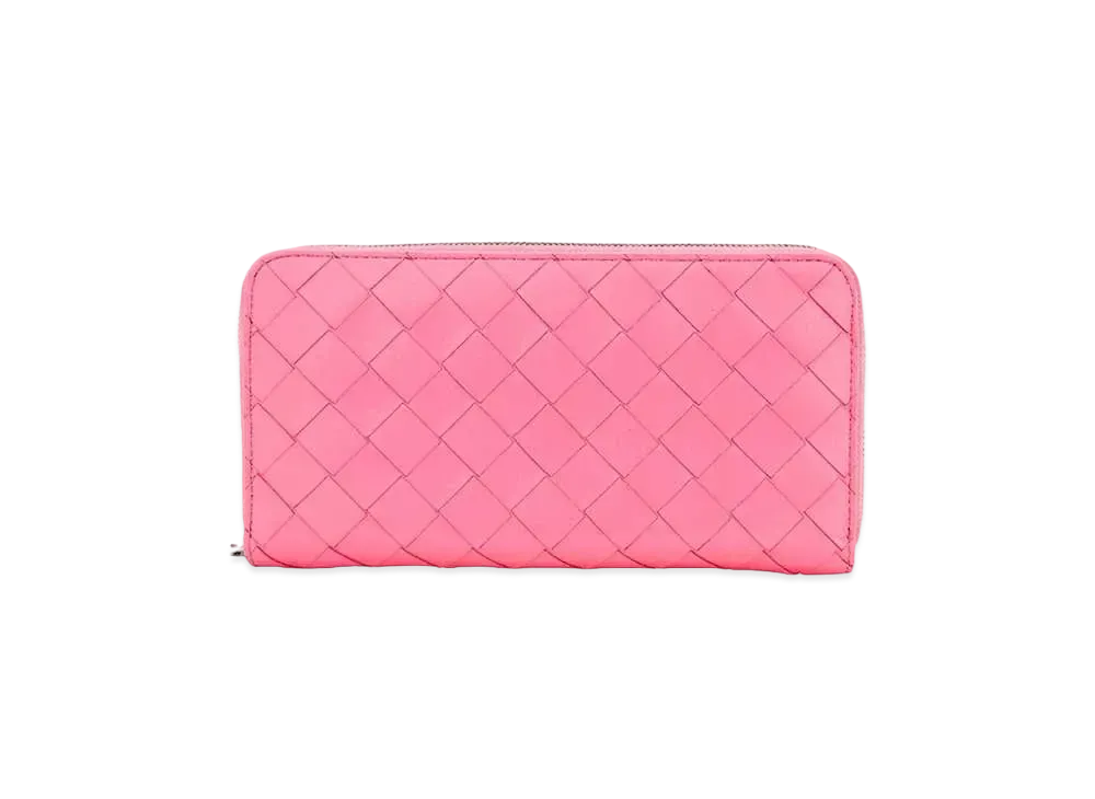 Bottega Veneta Intrecciato Lambskin Calfskin Zip Around Wallet "Pink"