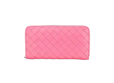 Bottega Veneta Intrecciato Lambskin Calfskin Zip Around Wallet "Pink"