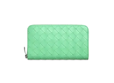 Bottega Veneta Intrecciato Lambskin Calfskin Zip Around Wallet "Fountain"
