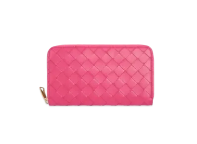 Bottega Veneta Intrecciato Lambskin Calfskin Zip Around Wallet "Cranberry"