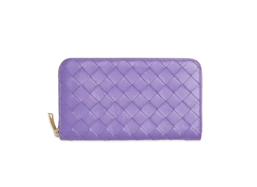 Bottega Veneta Intrecciato Lambskin Calfskin Zip Around Wallet "Purple"