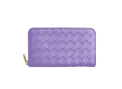 Bottega Veneta Intrecciato Lambskin Calfskin Zip Around Wallet "Purple"