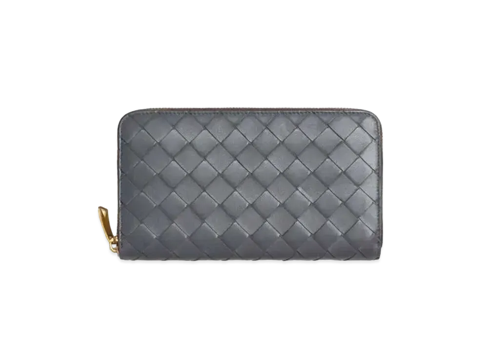 Bottega Veneta Intrecciato Lambskin Calfskin Zip Around Wallet "Thunder"