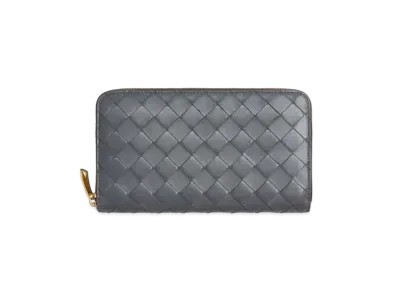 Bottega Veneta Intrecciato Lambskin Calfskin Zip Around Wallet "Thunder"