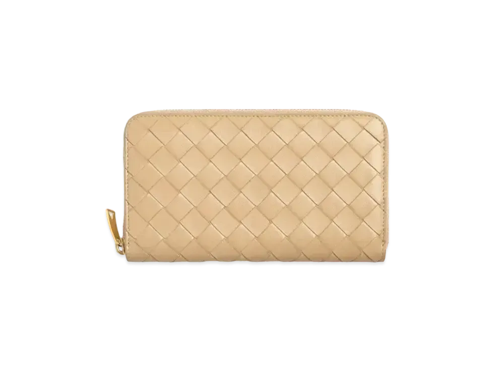 Bottega Veneta Intrecciato Lambskin Calfskin Zip Around Wallet "Porridge"