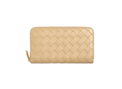 Bottega Veneta Intrecciato Lambskin Calfskin Zip Around Wallet "Porridge"