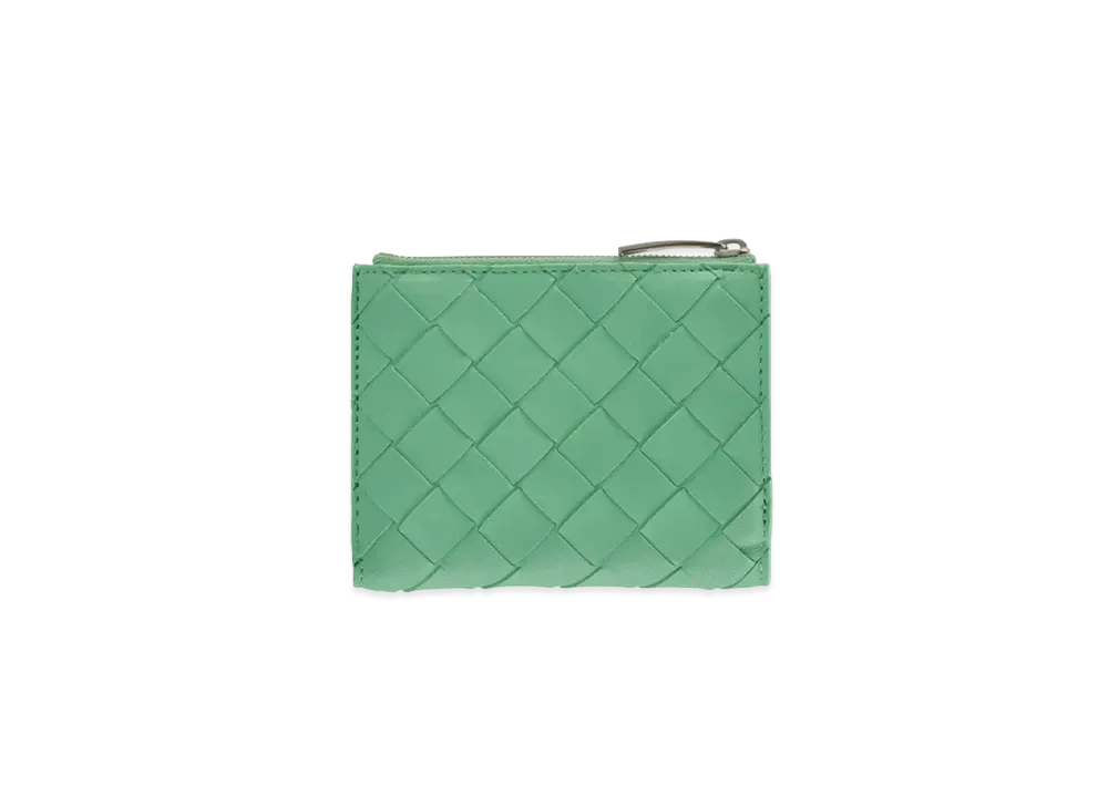 Bottega Veneta Intrecciato Lambskin Calfskin Short Bi-fold Zipper Wallet "Fountain"