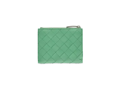 Bottega Veneta Intrecciato Lambskin Calfskin Short Bi-fold Zipper Wallet "Fountain"
