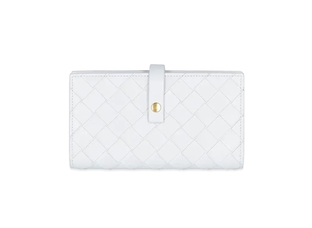 Bottega Veneta Intrecciato Lambskin Calfskin Button Bi-fold Wallet "White"