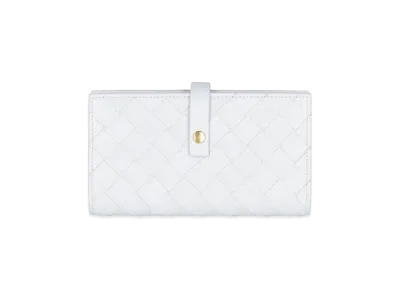 Bottega Veneta Intrecciato Lambskin Calfskin Button Bi-fold Wallet "White"