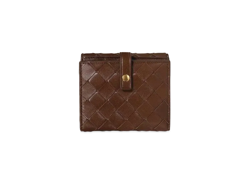 Bottega Veneta Intrecciato Lambskin Calfskin Button Compact Wallet "Brownie"