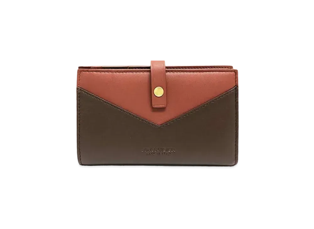 Bottega Veneta Lambskin Calfskin Button Medium Wallet "Rust Bark/Rust"