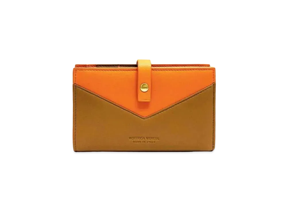 Bottega Veneta Lambskin Calfskin Button Medium Wallet "Orange/Camel"