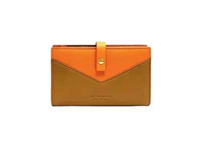 Bottega Veneta Lambskin Calfskin Button Medium Wallet "Orange/Camel"