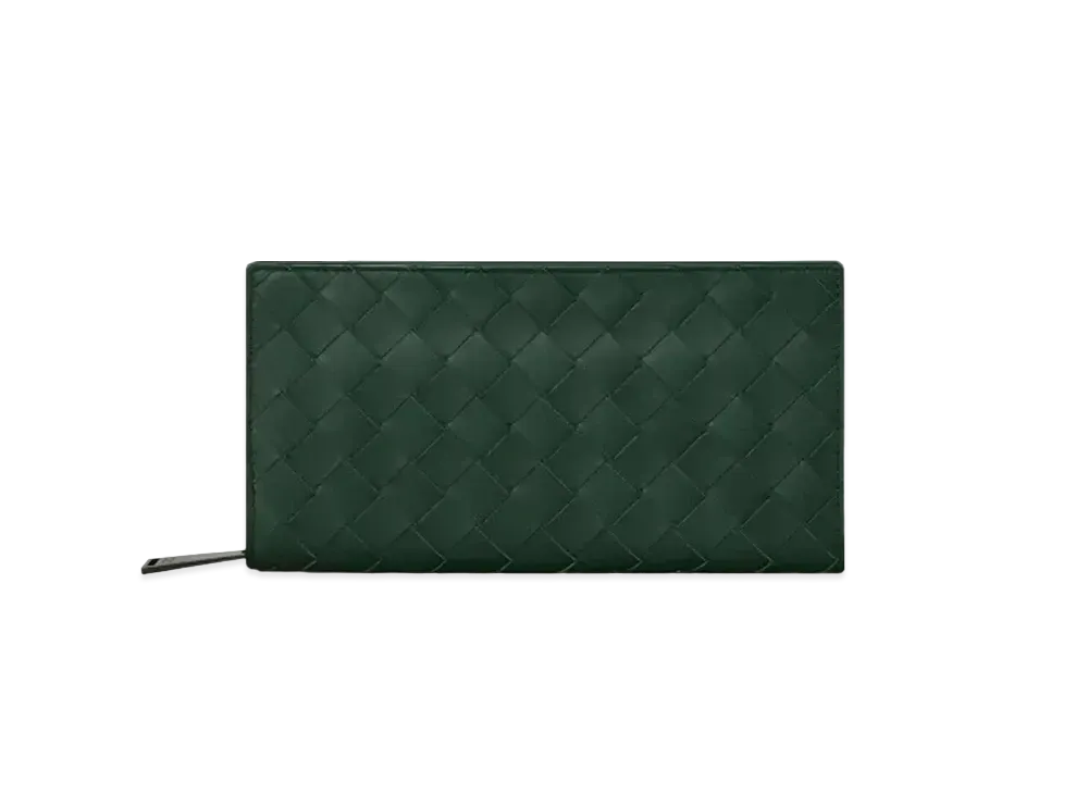 Bottega Veneta Intrecciato Calfskin Zip Around Wallet "Pine"