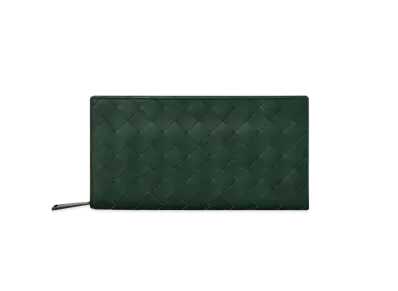 Bottega Veneta Intrecciato Calfskin Zip Around Wallet "Pine"