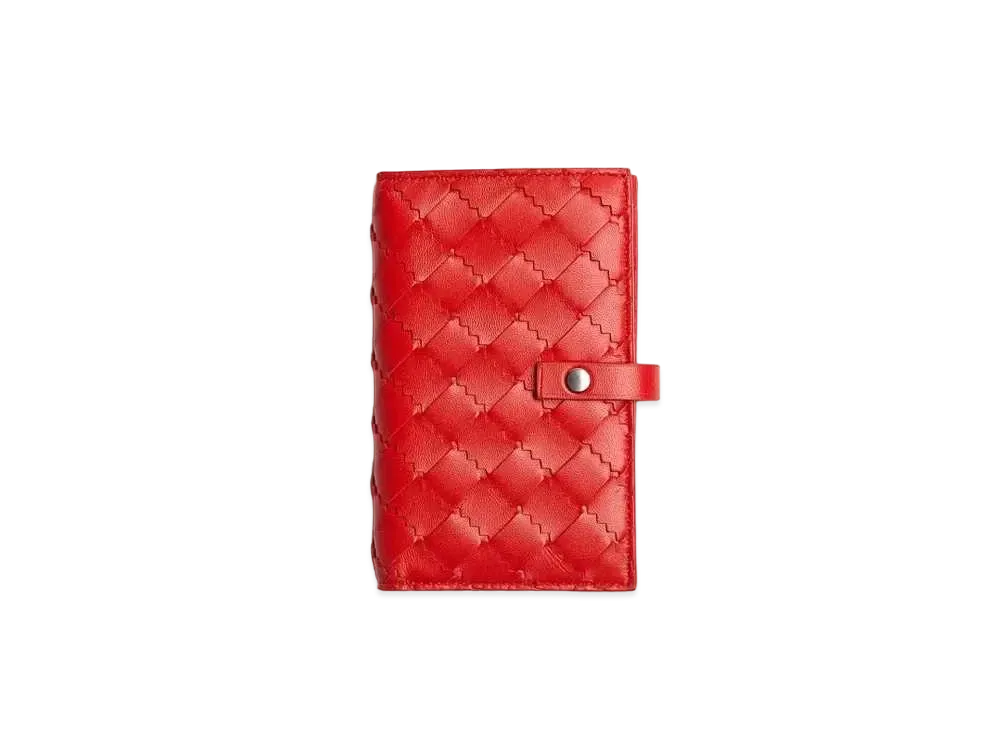 Bottega Veneta Intrecciato Lambskin Calfskin With Coin Purse "Nail Polish Red"