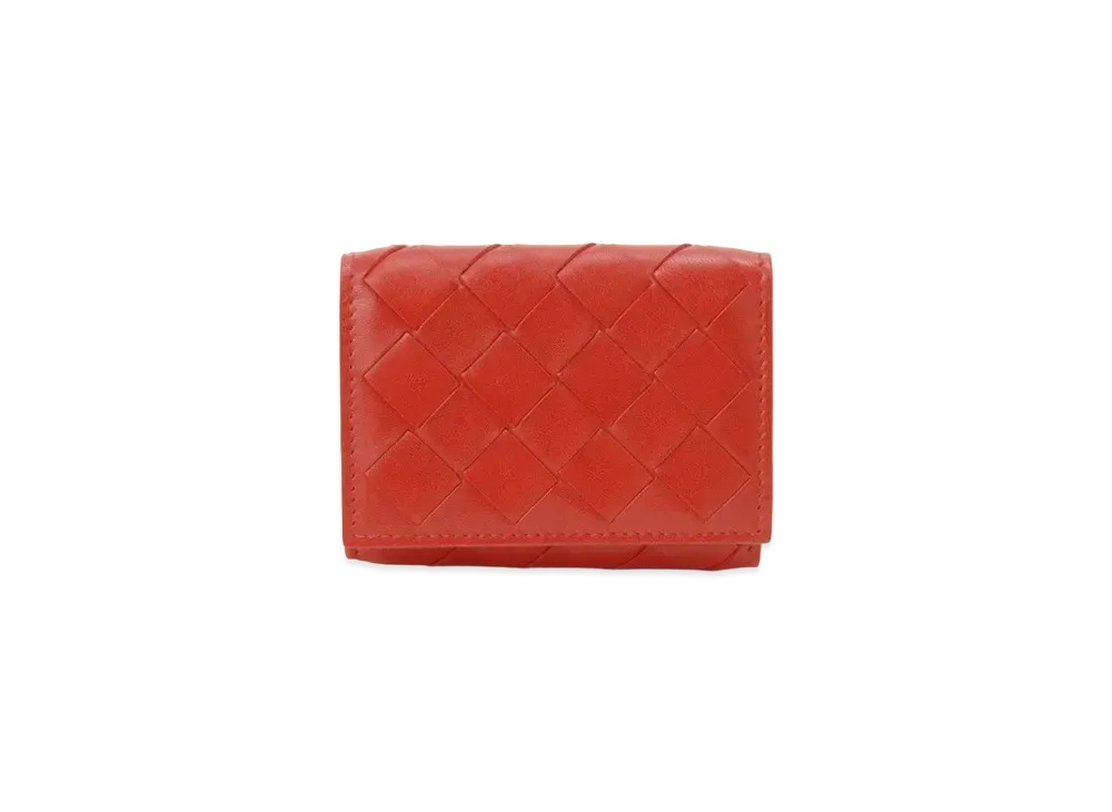 Bottega Veneta Intrecciato Lambskin Calfskin Trifold Mini Wallet "Bright Red"