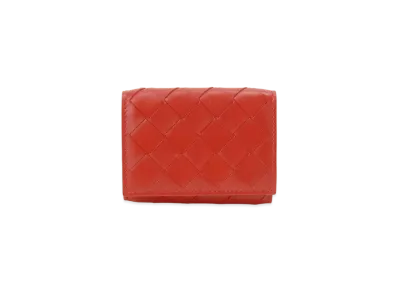 Bottega Veneta Intrecciato Lambskin Calfskin Trifold Mini Wallet "Bright Red"