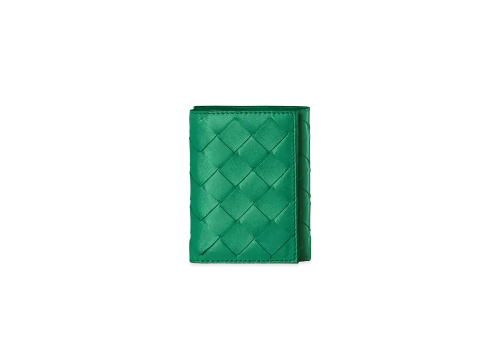 Bottega Veneta Intrecciato Lambskin Calfskin Trifold Mini Wallet "Racing Green"