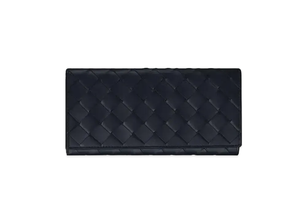 Bottega Veneta Intrecciato Calfskin Bi-fold Continental Wallet "Midnight Blue"