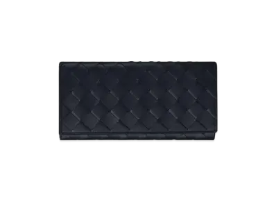 Bottega Veneta Intrecciato Calfskin Bi-fold Continental Wallet "Midnight Blue"
