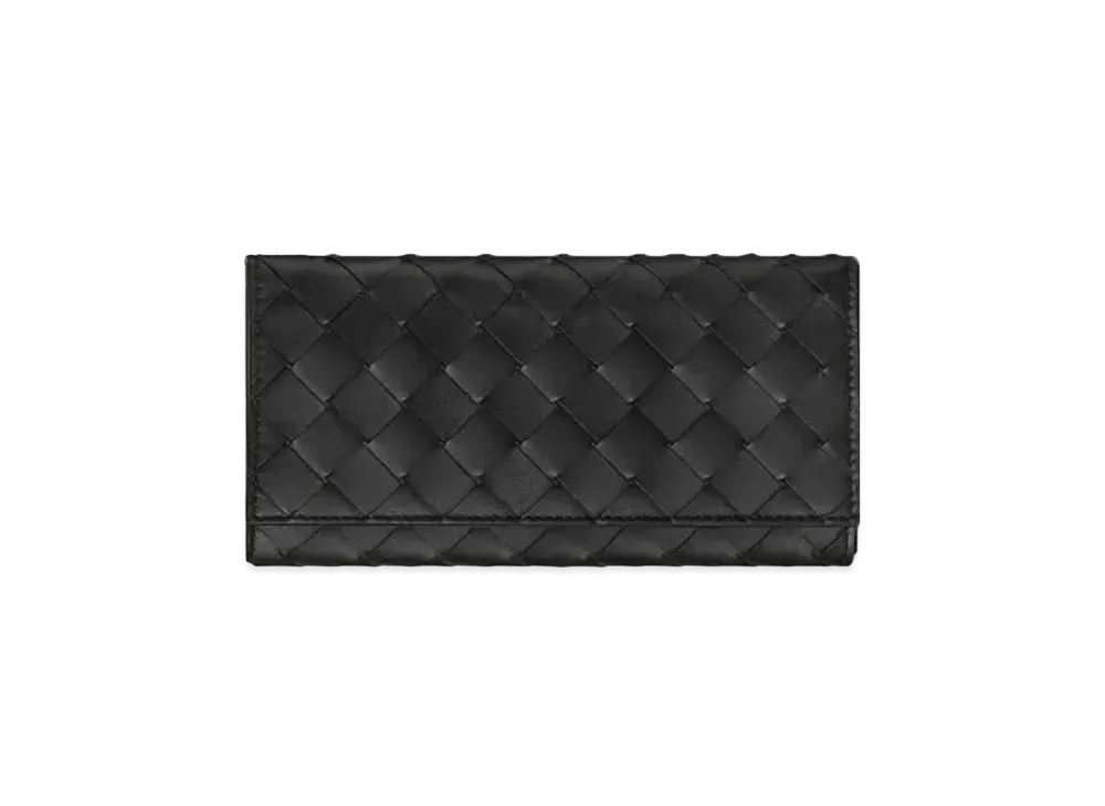 Bottega Veneta Intrecciato Calfskin Bi-fold Continental Wallet "Black/Light Graphite"