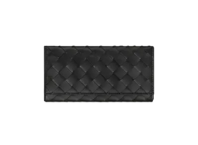 Bottega Veneta Intrecciato Calfskin Bi-fold Continental Wallet "Black/Light Graphite"