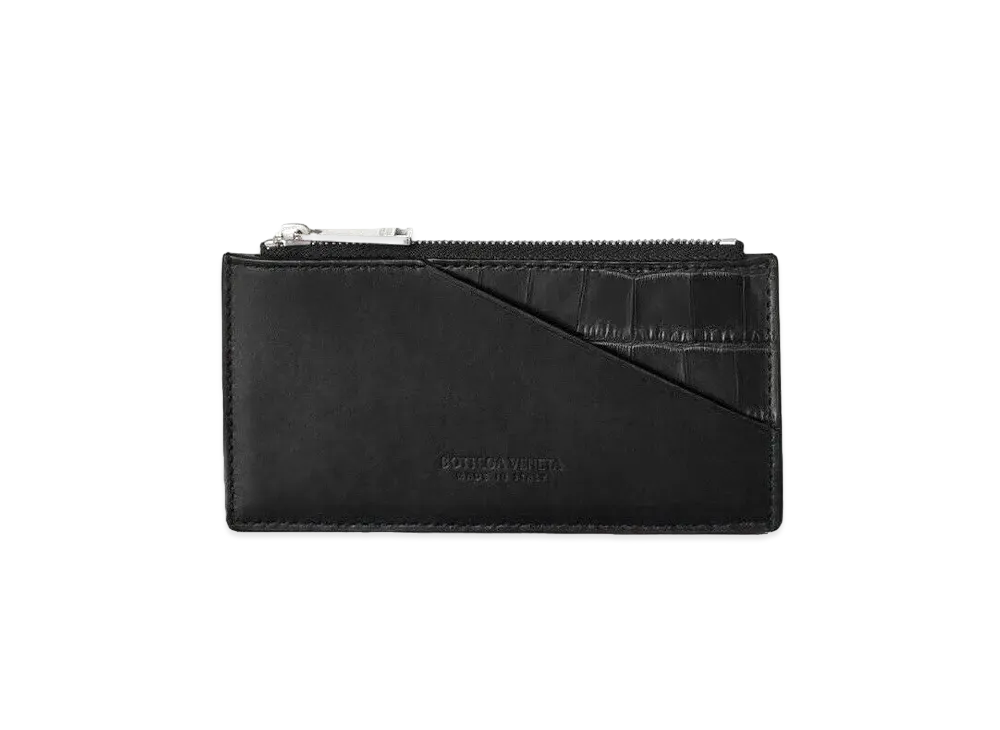Bottega Veneta Calfskin Alligator Card Case With Coin Purse "Black"
