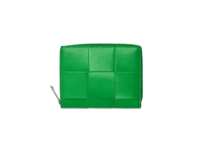 Bottega Veneta Casette Maxi Intrecciato Calfskin Zip Around Compact Wallet "Parakeet"