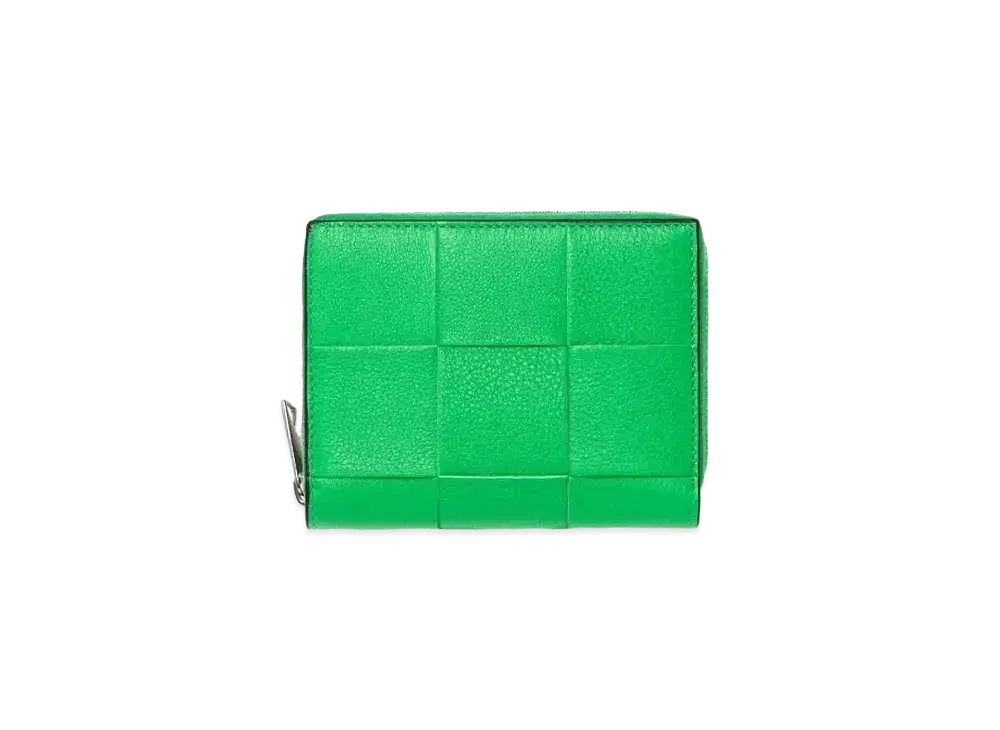 Bottega Veneta Casette Maxi Intrecciato Calfskin Zip Around Compact Wallet "Prakeet/Black"