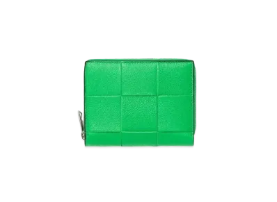 Bottega Veneta Casette Maxi Intrecciato Calfskin Zip Around Compact Wallet "Prakeet/Black"