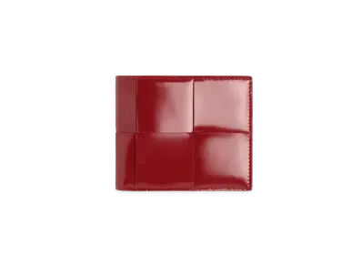 Bottega Veneta Casette Maxi Intrecciato Calfskin Bi-fold Wallet "Dark Red"