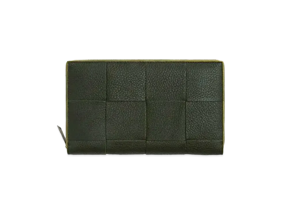 Bottega Veneta Casette Maxi Intrecciato Calfskin Bi-fold Zip Around Wallet "Camping/Pollen"