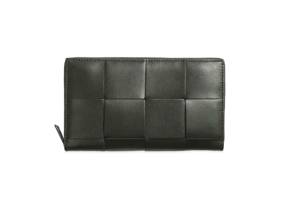 Bottega Veneta Casette Maxi Intrecciato Calfskin Bi-fold Zip Around Wallet "Dark Moss"