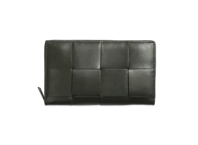 Bottega Veneta Casette Maxi Intrecciato Calfskin Bi-fold Zip Around Wallet "Dark Moss"